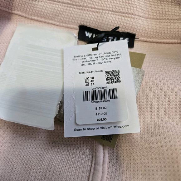 Whistles Pink Cotton Jersey Blazer 14 Slim Notch Collar Workwear Office Work NWT - Picture 5 of 8